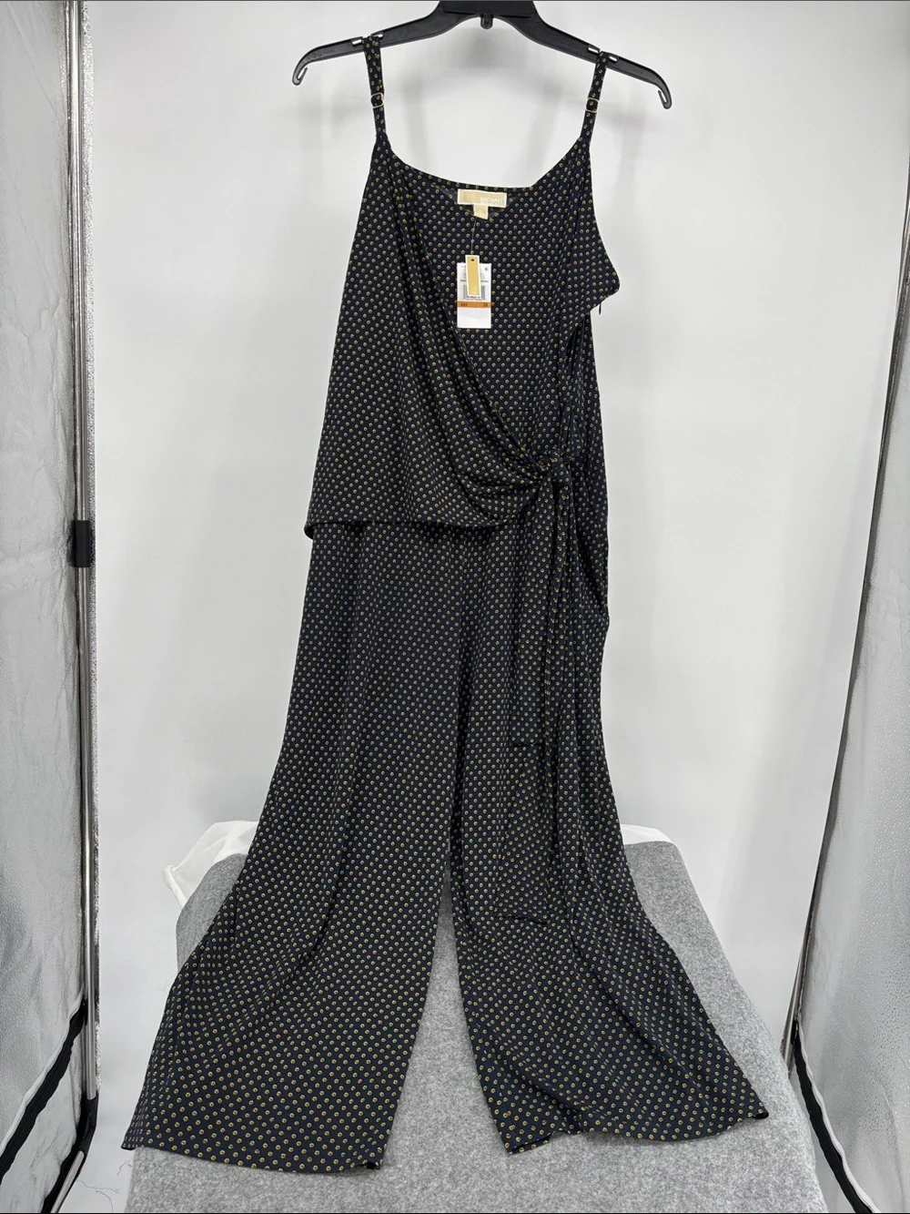 MICHAEL MICHAEL KORS Midnight blue gold Printed Side-Tie Sleeveless Jumpsuit NWT